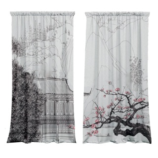 Komplet 2 szt zasłon zaciemniających JAPAN VIEW welurowe designerskie z grafiką