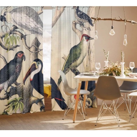 Komplet 2 szt zasłon zaciemniających WHITE PARROT welurowe designerskie z grafiką