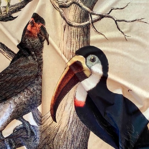 Komplet 2 szt zasłon zaciemniających WHITE PARROT welurowe designerskie z grafiką
