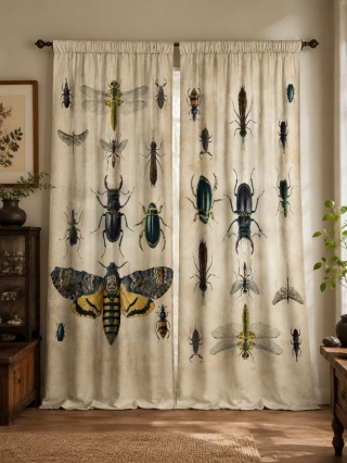 Komplet 2 szt zasłon zaciemniających INSECT ROUTE welurowe designerskie z grafiką