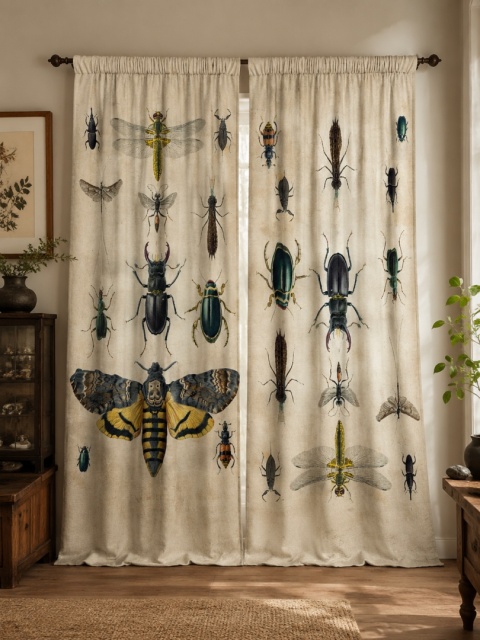 Komplet 2 szt zasłon zaciemniających INSECT ROUTE welurowe designerskie z grafiką