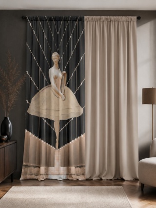 Komplet 2 szt zasłon zaciemniających BALETNICA welurowe designerskie z grafiką