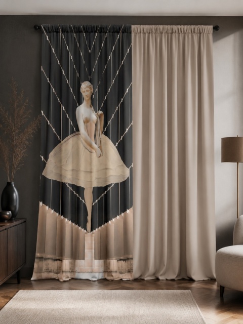 Komplet 2 szt zasłon zaciemniających BALETNICA welurowe designerskie z grafiką