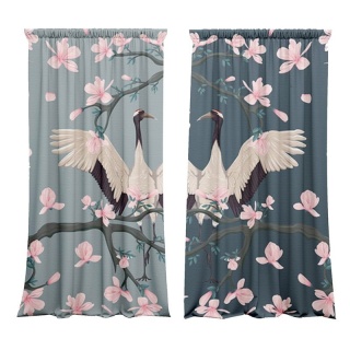 Komplet 2 szt zasłon zaciemniających HANAMI welurowe designerskie z grafiką