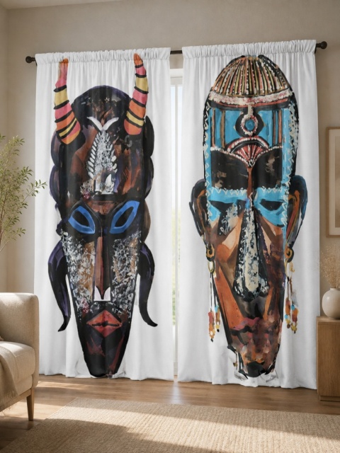 Komplet 2 szt zasłon zaciemniających MASK welurowe designerskie z grafiką