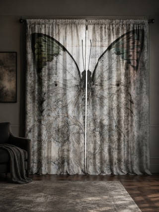 Komplet 2 szt zasłon zaciemniających MOTYL welurowe designerskie z grafiką