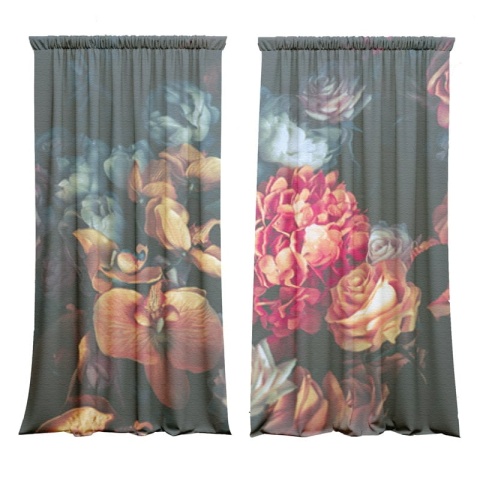 Komplet 2 szt zasłon zaciemniających CHICK FLOWER welurowe designerskie z grafiką