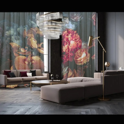 Komplet 2 szt zasłon zaciemniających CHICK FLOWER welurowe designerskie z grafiką