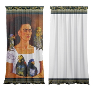 Komplet 2 szt zasłon zaciemniających FRIDA'S PAROTTS welurowe designerskie z grafiką