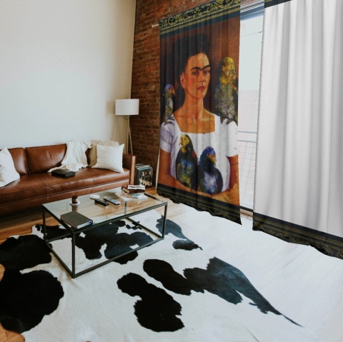 Komplet 2 szt zasłon zaciemniających FRIDA'S PAROTTS welurowe designerskie z grafiką