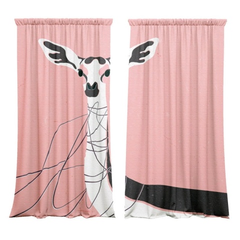 Komplet 2 szt zasłon zaciemniających BABY GIRAFFE welurowe designerskie z grafiką
