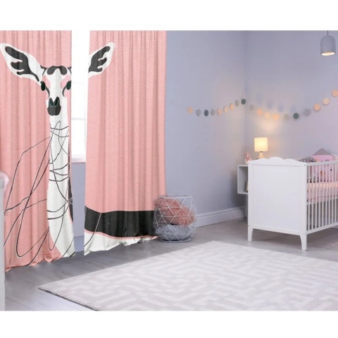 Komplet 2 szt zasłon zaciemniających BABY GIRAFFE welurowe designerskie z grafiką