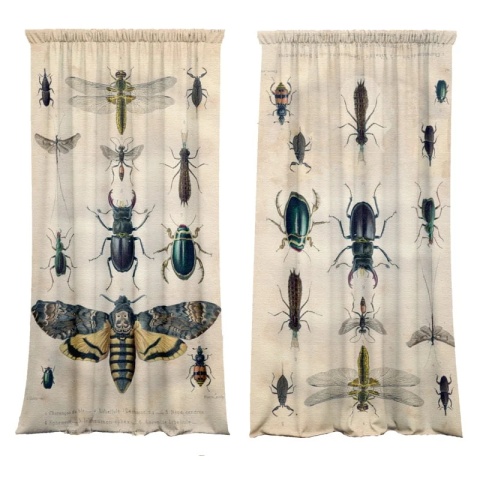 Komplet 2 szt zasłon zaciemniających INSECT ROUTE welurowe designerskie z grafiką