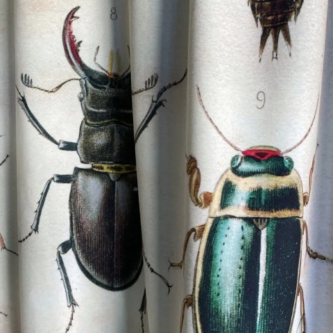 Komplet 2 szt zasłon zaciemniających INSECT ROUTE welurowe designerskie z grafiką