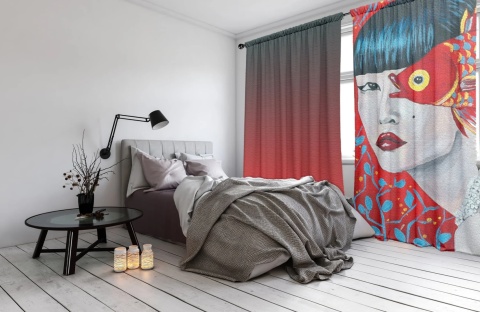 Komplet 2 szt zasłon zaciemniających BELLA welurowe designerskie z grafiką