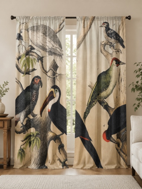 Komplet 2 szt zasłon zaciemniających WHITE PARROT welurowe designerskie z grafiką