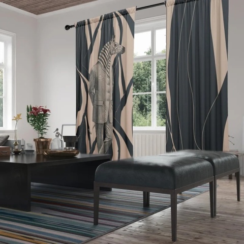 Komplet 2 szt zasłon zaciemniających ZEBRA welurowe designerskie z grafiką
