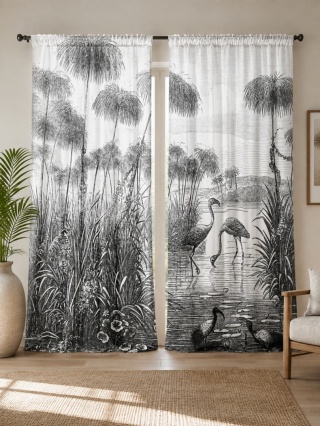 Komplet 2 szt zasłon zaciemniających WILD GARDEN welurowe designerskie z grafiką