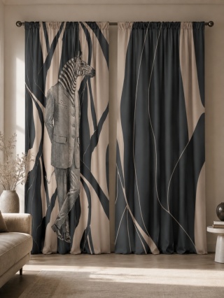 Komplet 2 szt zasłon zaciemniających ZEBRA welurowe designerskie z grafiką