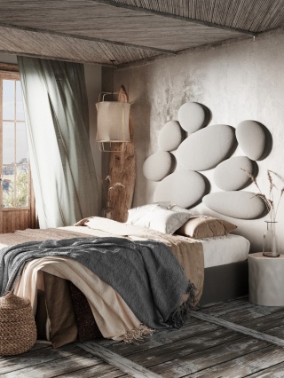 Łóżko tapicerowane STONE designerskie i nietuzinkowe kamienie do sypialni