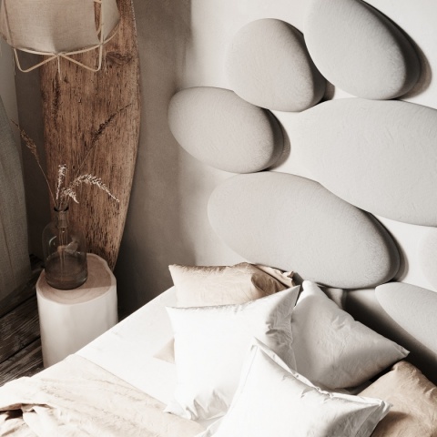 Łóżko tapicerowane STONE designerskie i nietuzinkowe kamienie do sypialni