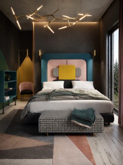 Łóżko tapicerowane z zagłówkiem PLUM 2 designerskie do sypialni