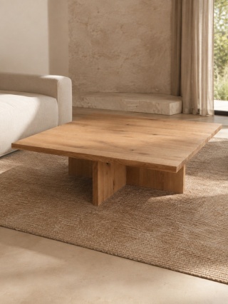 Duży stolik dębowy 120 x 120 cm w stylu japandi kawowy do salonu