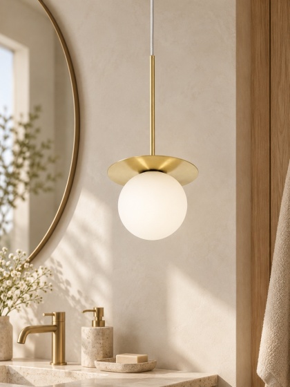 Lampa wisząca BORRA B biała z mosiądzem szczotkowanym łazienkowa do salonu, jadalni lub nad stół