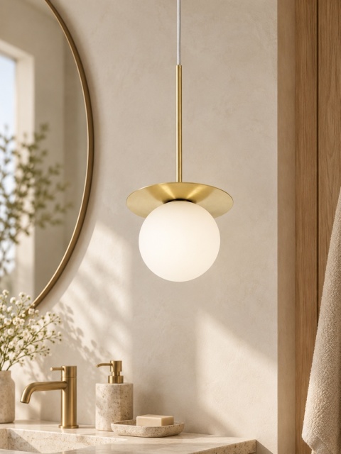 Lampa wisząca BORRA B - biała z mosiądzem szczotkowanym łazienkowa