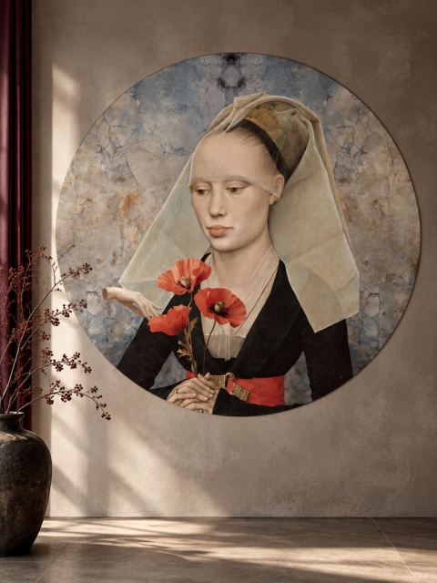 Mural DOTS Kobieta z Makiem - kamienny