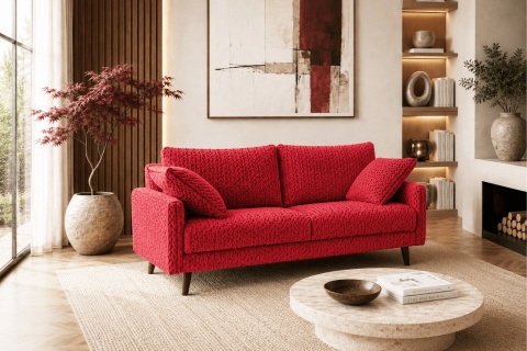 Sofa 2,5 - osobowa TUCANA elegancka welurowa na drewnianych nogach do salonu czerwona
