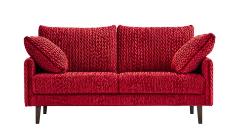 Sofa 2,5 - osobowa TUCANA elegancka welurowa na drewnianych nogach do salonu czerwona