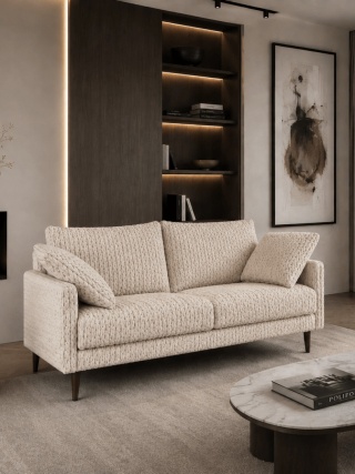 Sofa 2 - osobowa TUCANA elegancka welurowa na drewnianych nogach do salonu jasno beżowa