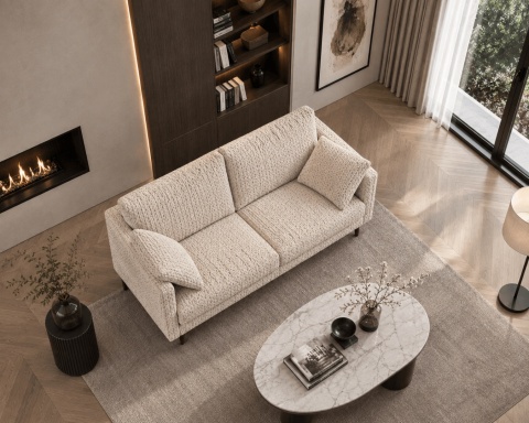 Sofa 2 - osobowa TUCANA elegancka welurowa na drewnianych nogach do salonu jasno beżowa