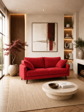 Sofa 3 - osobowa TUCANA elegancka welurowa na drewnianych nogach do salonu czerwona