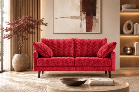 Sofa 3 - osobowa TUCANA elegancka welurowa na drewnianych nogach do salonu czerwona