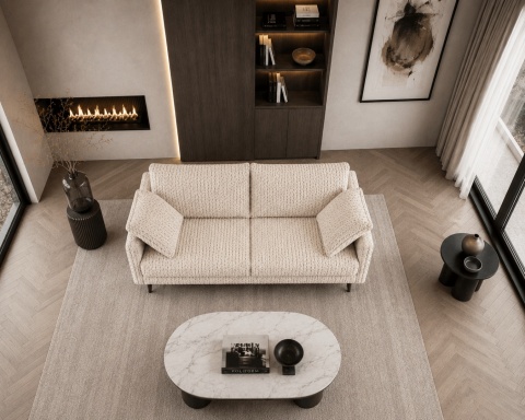 Sofa 3 - osobowa TUCANA elegancka welurowa na drewnianych nogach do salonu jasno beżowa
