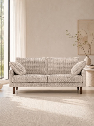 Sofa 3 - osobowa TUCANA elegancka welurowa na drewnianych nogach do salonu jasno beżowa