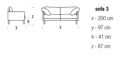 Sofa 3 - osobowa TUCANA elegancka welurowa na drewnianych nogach do salonu szałwiowa