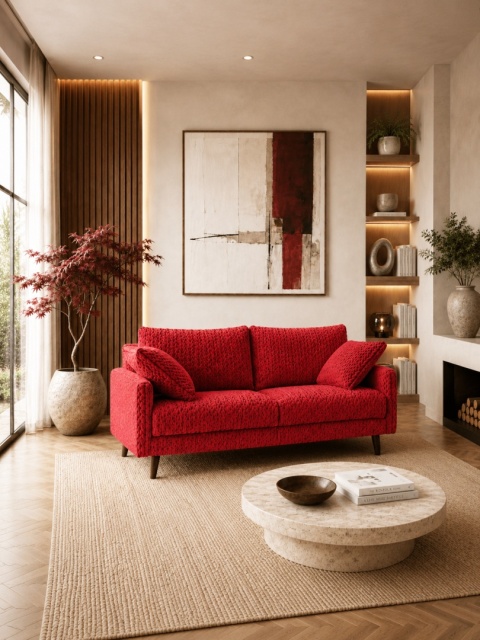 Sofa 2 - osobowa TUCANA elegancka welurowa na drewnianych nogach do salonu czerwona
