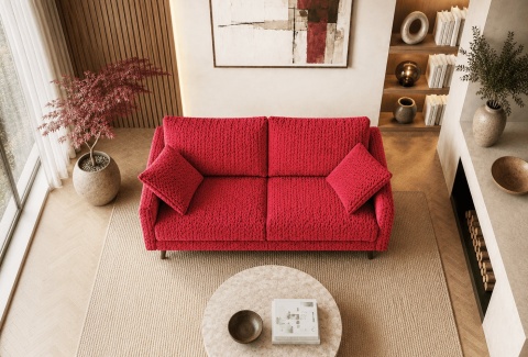 Sofa 2 - osobowa TUCANA elegancka welurowa na drewnianych nogach do salonu czerwona