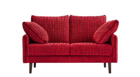 Sofa 2 - osobowa TUCANA elegancka welurowa na drewnianych nogach do salonu czerwona
