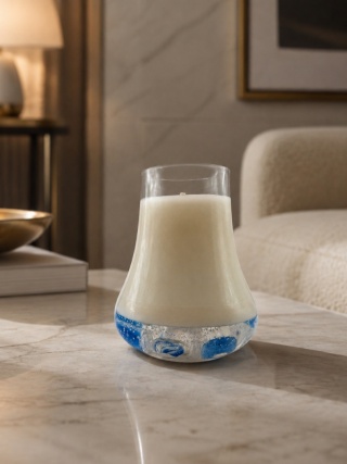 Świeca sojowa AZURE WHISPER zapachowa z żelowym dnem i naturalnymi kamieniami w eleganckiej formie