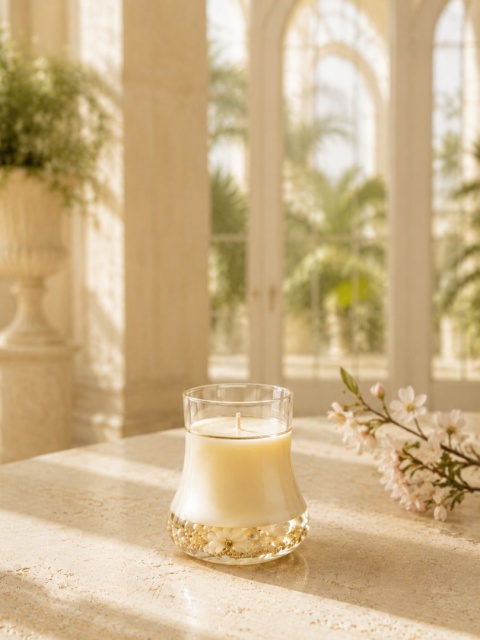 Świeca sojowa HONEY BLOSSOM zapachowa z żelowym dnem i naturalnymi perłami w eleganckiej formie