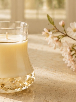 Świeca sojowa HONEY BLOSSOM zapachowa z żelowym dnem i naturalnymi perłami w eleganckiej formie