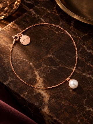 Bransoletka srebrna 925 pozłacana różowym złotem - z białą perłą Swarovski Crystal