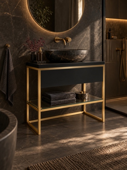 Konsola łazienkowa TRINE GOLD - 60 × 40 × 75 cm, czarna