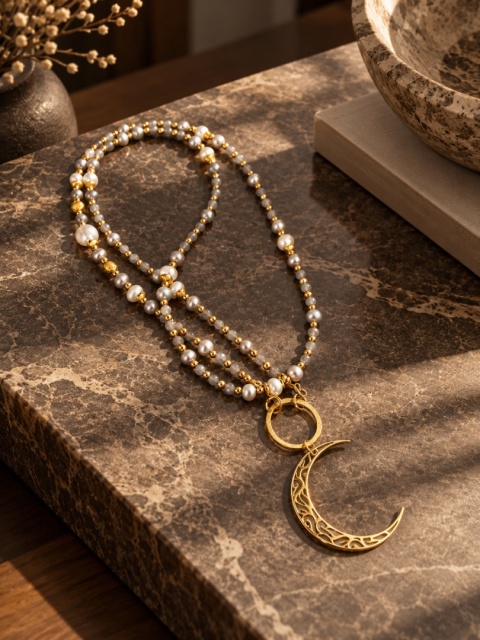 Naszyjnik LUNA IMPERIALE - perły i labradoryt