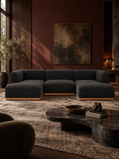 Sofa modułowa ALIKO U - 270 cm, boucle czarna
