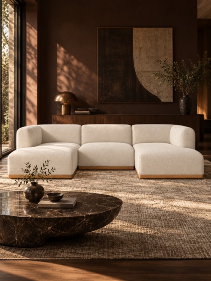 Sofa modułowa ALIKO U - 270 cm, welurowa biała